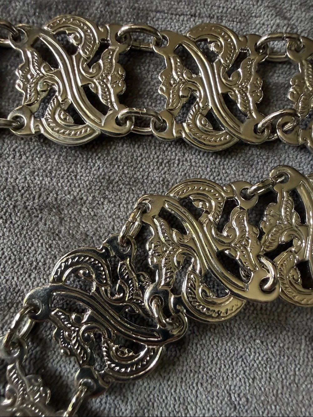 Silver-Tone Filigree Chain Link Waist Belt - Women Accessories